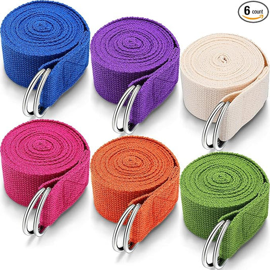 6 Pcs Yoga Strap for Stretching 8 Ft Yoga Exercise Adjustable Straps Bands with Safe Adjustable D Ring Buckle for Pilates Gym Workouts Fitness Improves Sitting Posture