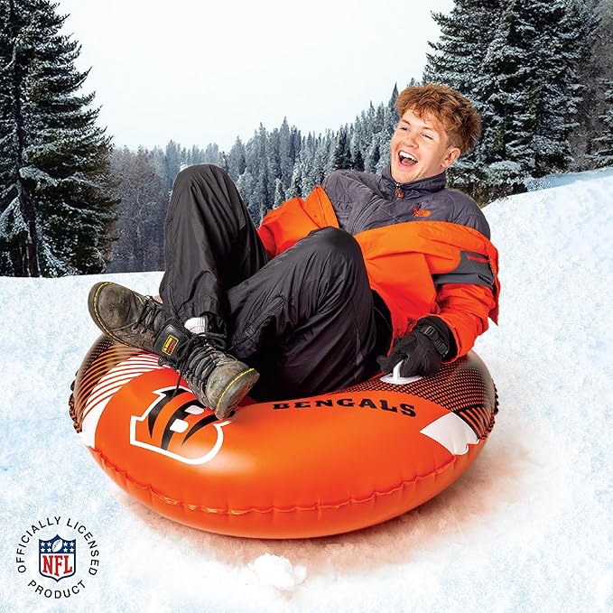 NFL Snow Tube, Heavy Duty Inflatable Sled for Tubing, Fun Winter Toys for Kids & Adults, Football Gifts for Boys - Cincinnati Bengals