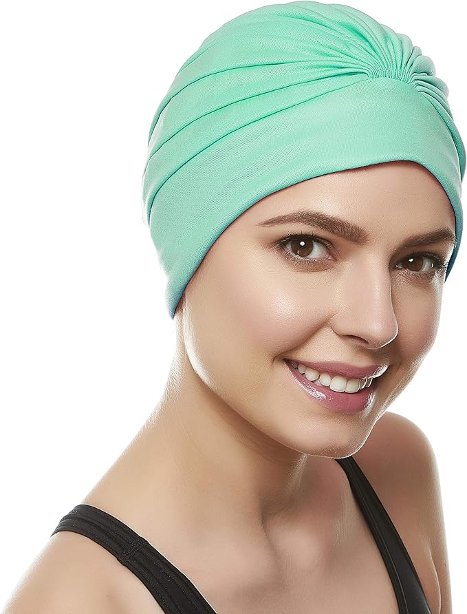 BEEMO Swim Caps for Women Swimming Turban Polyester Latex Lined Pleated for Ladies