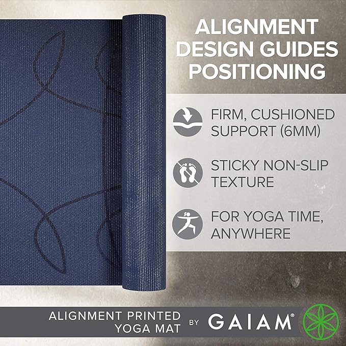 Gaiam Yoga Mat - Premium 6mm Print Extra Thick Non Slip Exercise & Fitness Mat for All Types of Yoga, Pilates & Floor Workouts (68"L x 24"W x 6mm Thick)