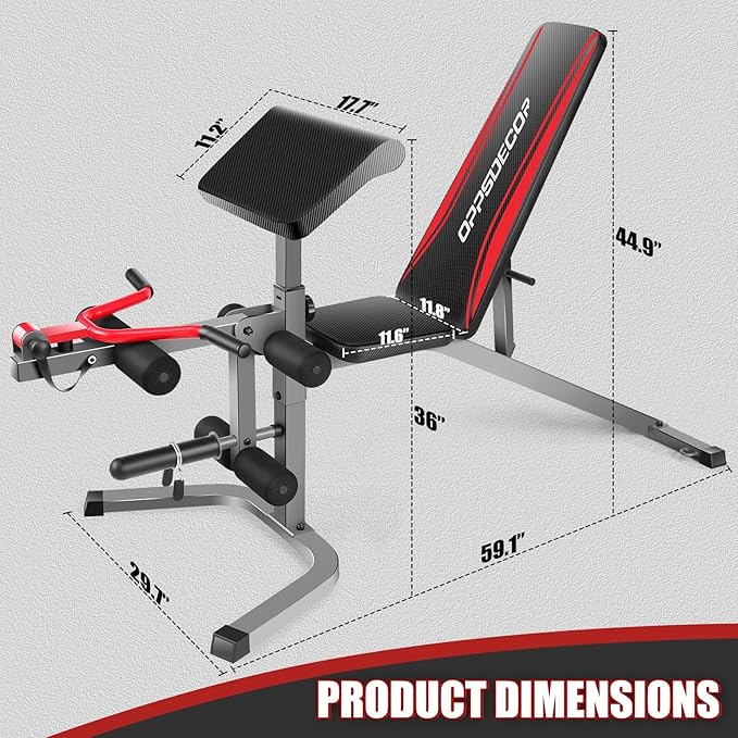 OPPSDECOR 900LBS Adjustable Weight Bench Press with Leg Extension and Preacher Curl Pad, Flat Incline Decline Utility Workout Bench for Home Gym Exercise