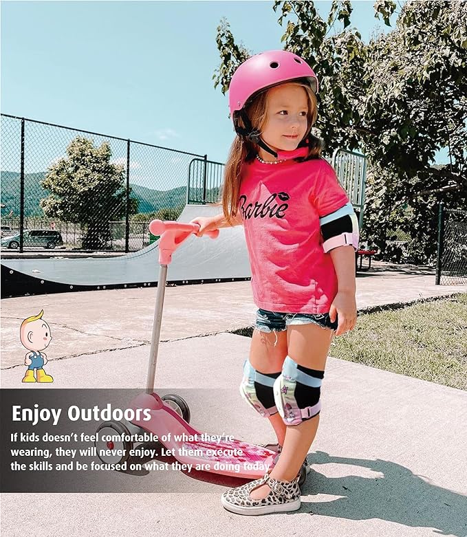 Simply Kids Knee and Elbow Pads with Wrist Guards, HardSoft Pad Tech. - CPSIA Certified Protective Gear Set - Inline Roller Skate Skateboard Bike Knee Pads for Kids Child Girls Boys Toddler Youth