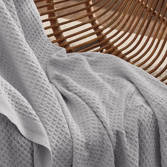 Bedsure 100% Cotton Large Blanket Oversized King for Bed - Breathable Thick Waffle Weave Blanket for Summer, Couch Cover, Grey, 120x94 inches
