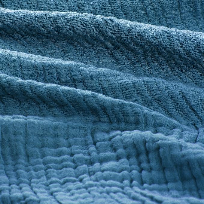 Carriediosa 100% Cotton Muslin Throw Blanket 50" X 70" Throw XL Size，4-Layers Summer Gauze Throws for Bed Couch，Soft Lightweight Breathable Linen Blankets Bedspread for Adults All Season，Dusty Blue