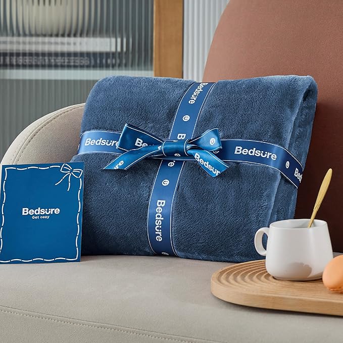 Bedsure Fleece Throw XL Blanket Mineral Blue - 300GSM Soft Lightweight Plush Cozy Blankets for Bed, Sofa, Couch, Travel, Camping, 50x70 inches