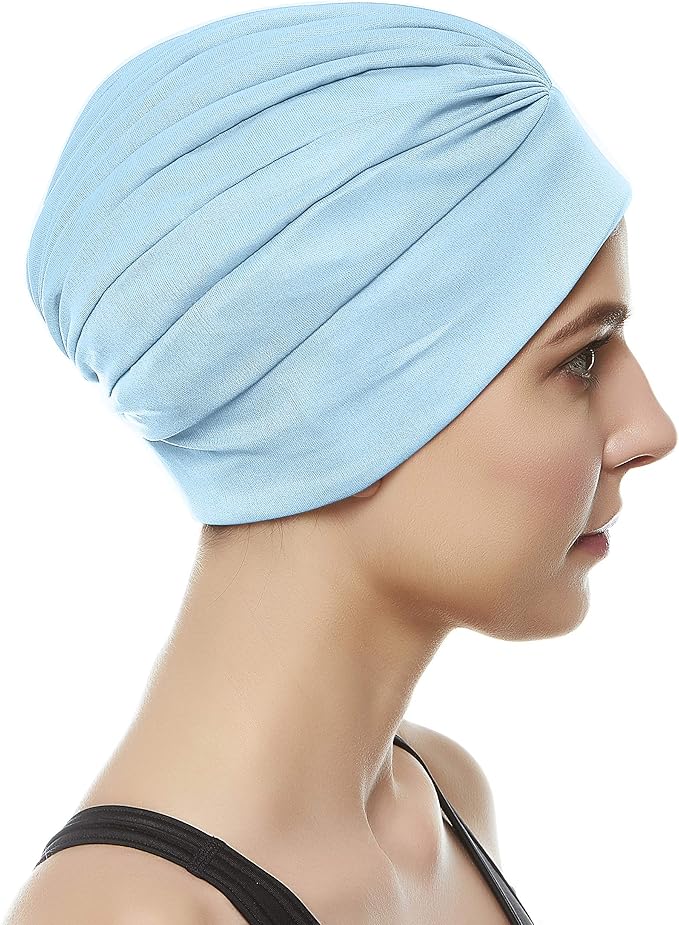 BEEMO Swim Caps for Women Swimming Turban Polyester Latex Lined Pleated for Ladies