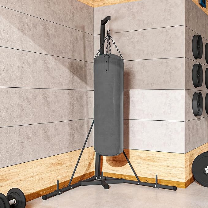 Soozier Foldable Punch Bag Stand, Height Adjustable Heavy Bag Stand with Weighted Base, Free Standing for Home Gym, Stand Only