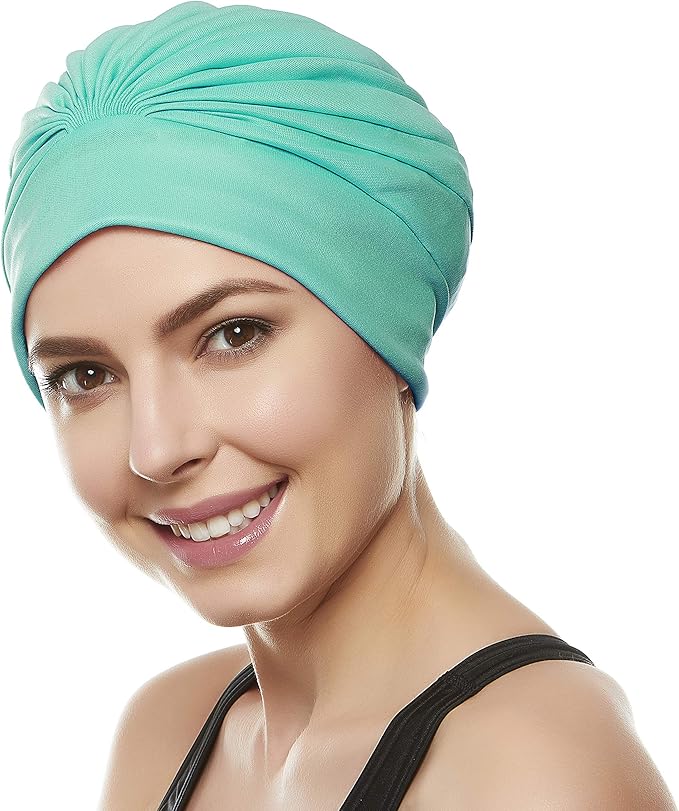 BEEMO Swim Caps for Women Swimming Turban Polyester Latex Lined Pleated for Ladies