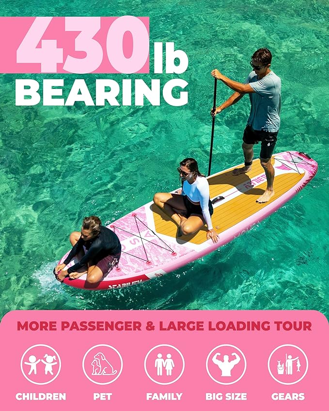 MOUSA 10‘8/11'×35" Extra Wide Inflatable Stand Up Paddle Board, Stable Paddleboard SUP for 2 People/Family, Anti-Slip Full EVA Deck, 3 Handles, 100L Backpack, All-Round Sup Board, Big Fin