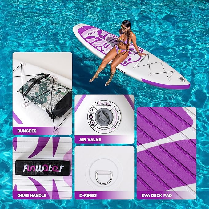 FunWater Inflatable Ultra-Light Stand Up Paddle Board for All Skill Levels with Premium SUP Paddleboard Accessories,Non-Slip Comfort Deck for Youth & Adults