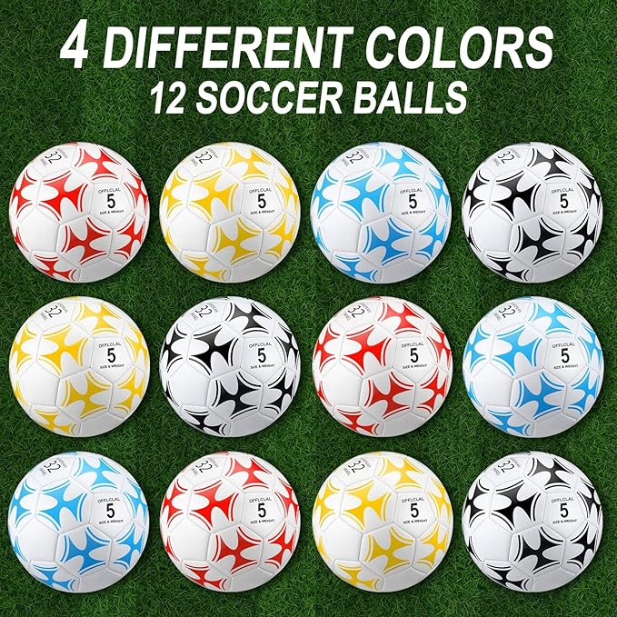 Lenwen 12 Pcs Soccer Balls with Pump Bulk Official Size 5 4 3 Kids Teen Adult Indoor Outdoor Sports Soccer Ball Toddler Youth Gift for Training Game Practice Christmas Operation