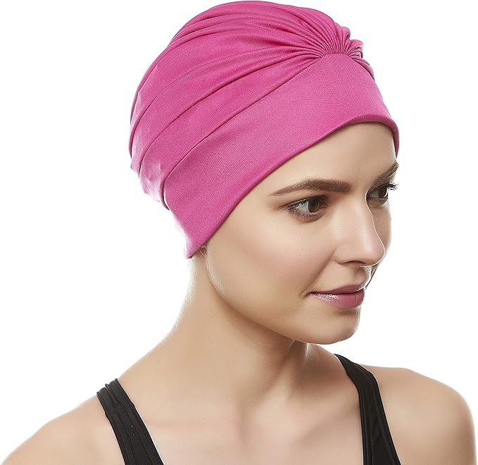 BEEMO Swim Caps for Women Swimming Turban Polyester Latex Lined Pleated for Ladies