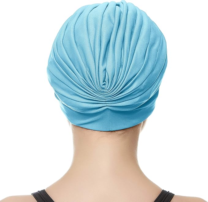 BEEMO Swim Caps for Women Swimming Turban Polyester Latex Lined Pleated for Ladies