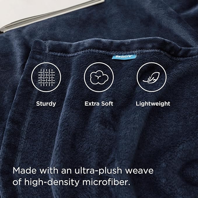 Bedsure Bedding Fleece Blanket for Girls and Boys - Soft Cozy Cute Small Throw Blankets for Travel, 43x55 Inches, Navy