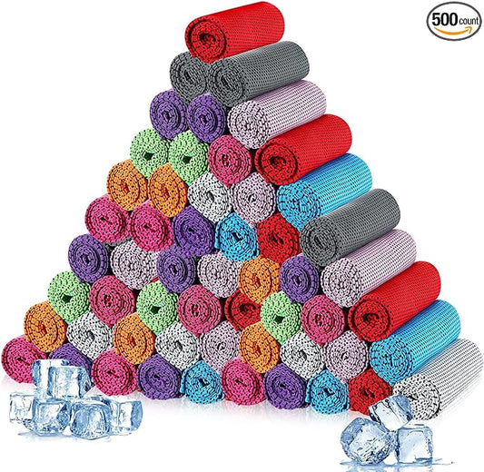 Maitys 500 Pack Cooling Towels for Neck and Face Bulk, 32 x 12 Inch Microfiber Ice Chilly Cold Sports Towel Breathable Workout Rags for Hot Weather Gym Yoga Golf Beach Running