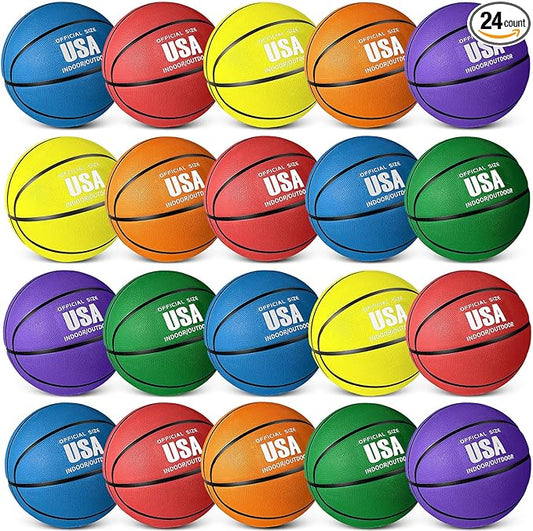 Libima 24 Pcs Rubber Basketballs Bulk with Pump Official Size Multicolor Basket Balls Youth Streetballs Set for Adult Boys Girls Gifts Indoor Outdoor Training Practice