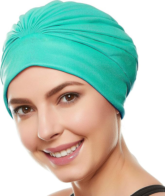 BEEMO Swim Caps for Women Swimming Turban Polyester Latex Lined Pleated for Ladies