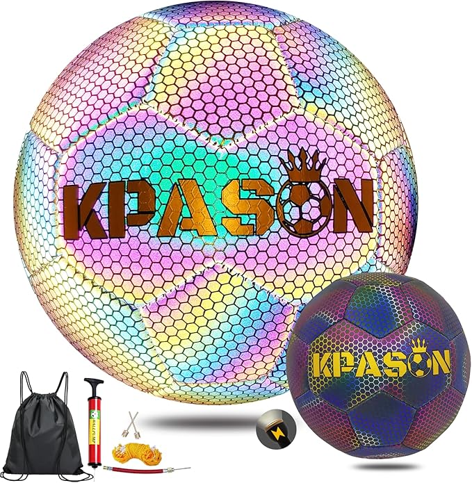 Soccer Ball, Holographic Reflective Glowing Soccer Ball for Men Women Training