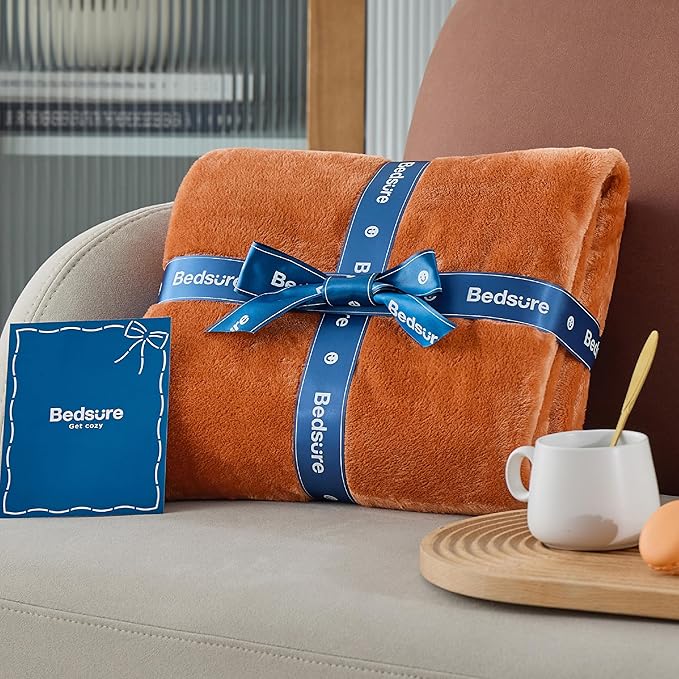 Bedsure Burnt Orange Fleece Throw Blanket Mango - 300GSM Soft Lightweight Plush Cozy Blankets for Bed, Sofa, Couch, Travel, Camping