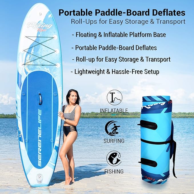 SereneLife Inflatable Stand Up Paddle Board with Premium SUP Accessories – Wide Stable Design with Non-Slip EVA Deck Pad for Adults and Youth of All Skill Levels