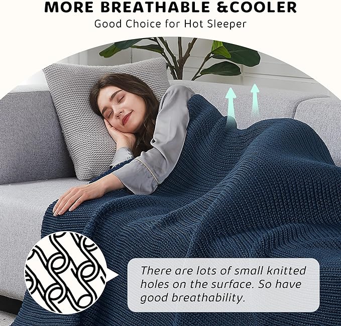 L'AGRATY Knitted Weighted Blanket - 48"x72" 20lbs Cooling Chunky Knit Heavy Blanket for Adults Braided Crochet Throw Thick Cable Yarn Knit Decorative No Beads Evenly Weighted Machine Washable