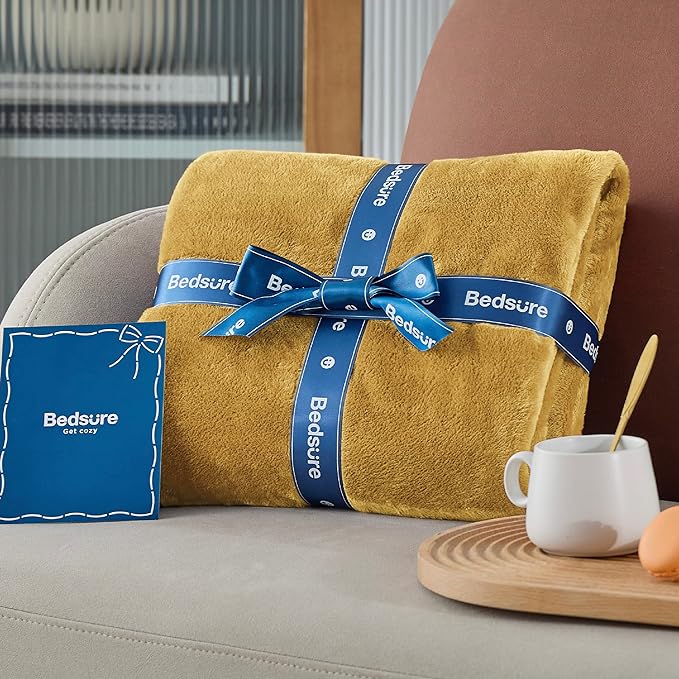 Bedsure Fleece Throw XL Blanket Yellow - 300GSM Soft Lightweight Plush Cozy Blankets for Bed, Sofa, Couch, Travel, Camping, 50x70 inches