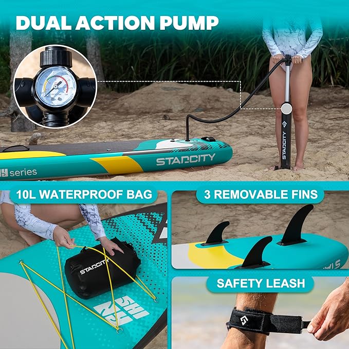 Starcity 11'*34"*6" Blow Up Paddle Board, Inflatable Paddle Board,Paddle Board,Spacious and Stable, Anti Slip and Easy to Operate, Large Size Suitable for Single Person/Family/Pet Use.