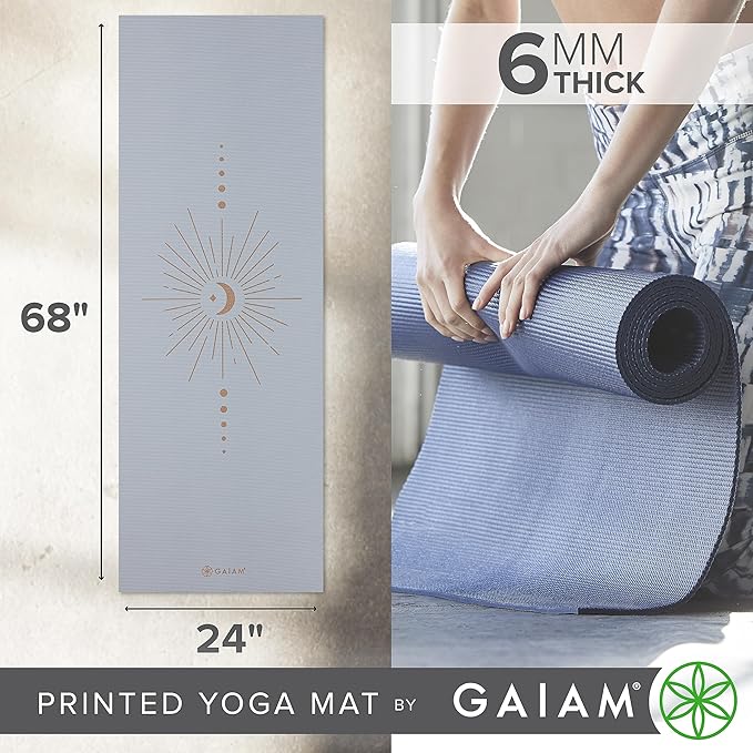 Gaiam Yoga Mat - Premium 6mm Print Extra Thick Non Slip Exercise & Fitness Mat for All Types of Yoga, Pilates & Floor Workouts (68"L x 24"W x 6mm Thick)