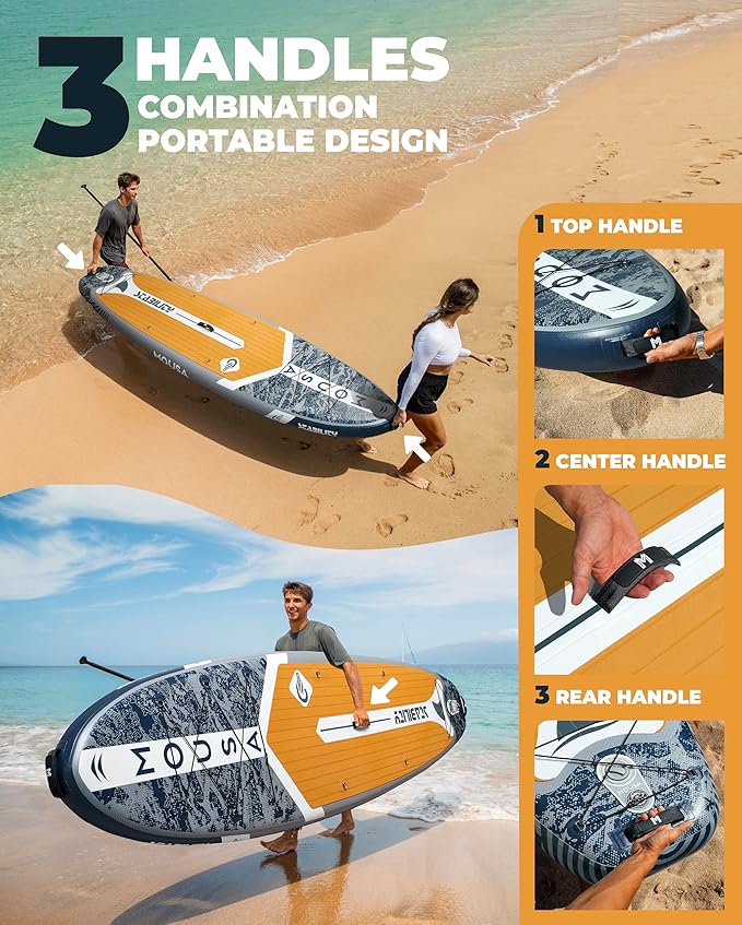 MOUSA 10‘8/11'×35" Extra Wide Inflatable Stand Up Paddle Board, Stable Paddleboard SUP for 2 People/Family, Anti-Slip Full EVA Deck, 3 Handles, 100L Backpack, All-Round Sup Board, Big Fin