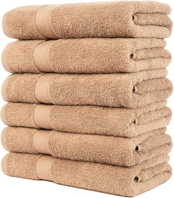 Pleasant Home Bath Towels Set of 6 (24” x 50”) 100% Cotton, 515 GSM | Lightweight, Soft & Absorbent Luxury Towels for Bathroom | for Gym, Pool & Spa | 6 Pack, Mocha
