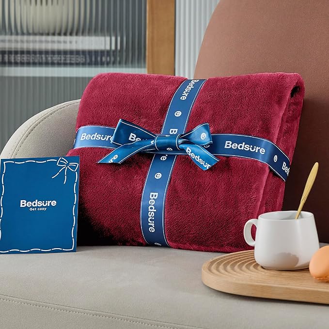 Bedsure Fleece Blanket Twin Size Red - 300GSM Lightweight Plush Fuzzy Cozy Soft Warm Blanket for Bed, Sofa, Couch, Travel, Camping, 60x80 inches