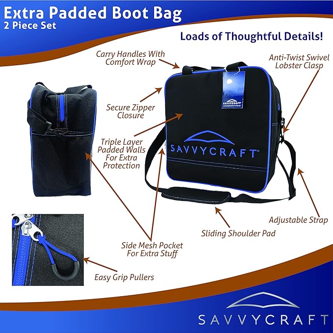 Savvycraft Padded Ski bag and Boot Bag Combo, Thick Padded Ski and Boot Bag 2-Piece Set for Protection and Easy Travel