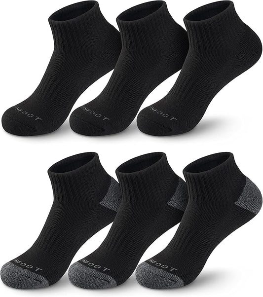 MONFOOT Men's/Women's 6 Pairs Daily Cushion Comfort Fit Performance Quarter Ankle Socks Multipack