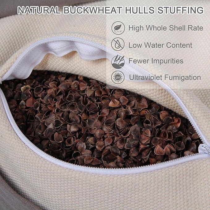 Round Zafu Meditation Cushion, D=15" H=5.5" Zabuton Meditation Pillow, Yoga Bolster/Pillow, Floor seat, Zippered Organic Cotton Cover, Natural Buckwheat, Kneeling Pillow