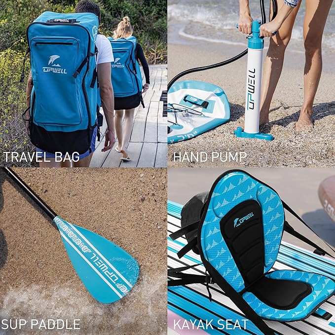 UPWELL 11’6”/11'2”/11'/10'8”/10'6”/10'2” Inflatable Stand Up Paddle Board with sup Accessories Including Backpack, Repairing Kits, Non-Slip Deck, Leash, 3 Fins, Paddle and Hand Pump