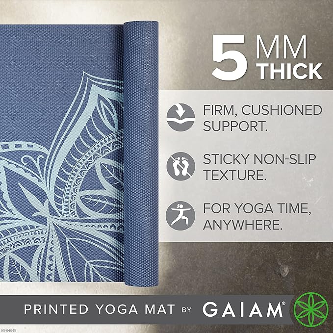 Gaiam Yoga Mat - Premium 5mm Print Thick Non Slip Exercise & Fitness Mat for All Types of Yoga, Pilates & Floor Workouts (68" x 24" x 5mm)