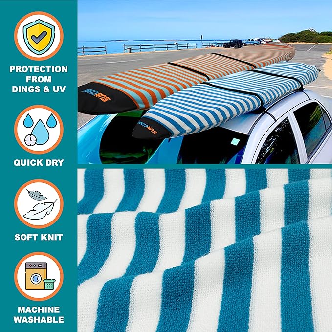 SUN CUBE Surfboard Sock Cover, Protective Surf Bag for Surfing Board, Light Stretchy Surfbag Sleeve for Longboard, Hybrid (8'6'', Black White)