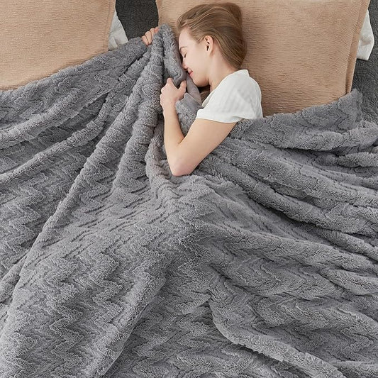 Cozy Bliss Faux Fur Throw Blanket for Couch - Soft Fuzzy Cozy Throw Gift Blankets for Women,Grey Boho Blanket for Sofa Bedroom Living Room.50 * 60 Inches