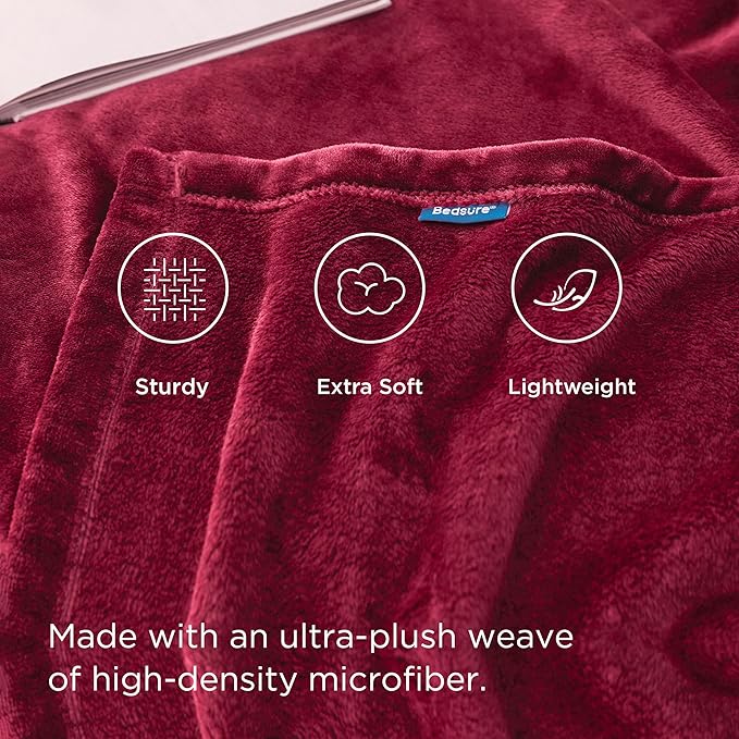 Bedsure Fleece Blanket Twin Size Red - 300GSM Lightweight Plush Fuzzy Cozy Soft Warm Blanket for Bed, Sofa, Couch, Travel, Camping, 60x80 inches