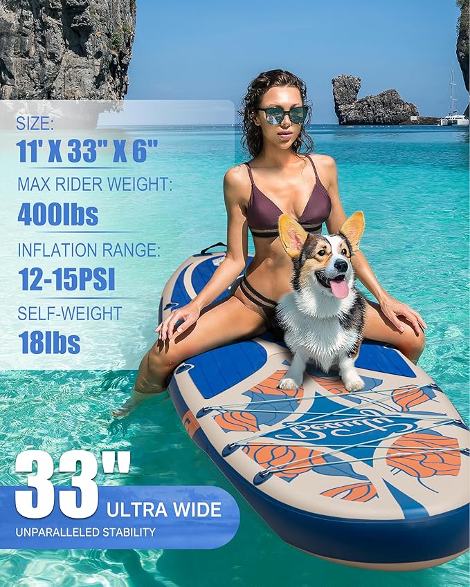 Inflatable Stand Up Paddle Board with SUP Accessories, Anti-Slip EVA Deck, 11'*33" Inflatable Paddle Boards for Adults & Youth of All Skill Levels