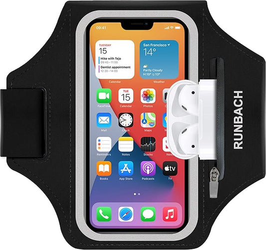Armband for iPhone 16 Pro Max/16 Plus/15 Pro Max/15 Plus/iPhone 14 Pro Max/14 Plus/13,12,11 Pro Max/XS Max,Water Resistant Sport Armband with Zipper Slot for Airpods and Keys (Black)