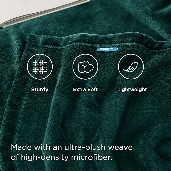 Bedsure Fleece Blanket Twin Size Emerald Green - 300GSM Lightweight Plush Fuzzy Cozy Soft Warm Blanket for Bed, Sofa, Couch, Travel, Camping, 60x80 inches