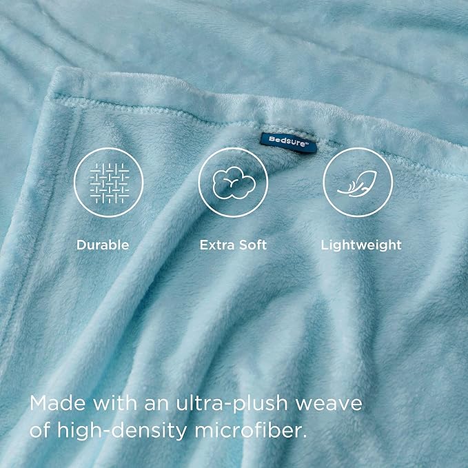 Bedsure Fleece Bed Blankets Queen Size River Blue - Soft Lightweight Plush Fuzzy Cozy Luxury Blanket Microfiber, 90x90 inches