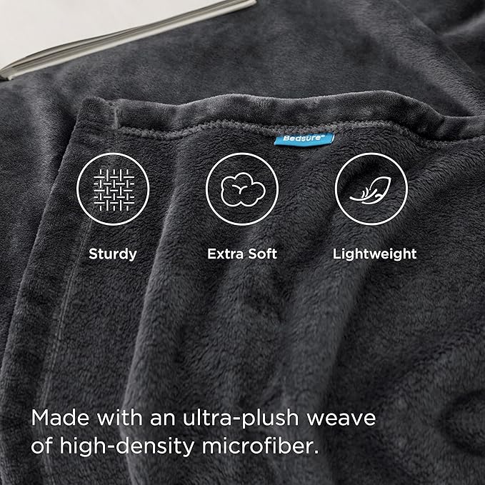 Bedsure Fleece Blanket Twin Size Dark Grey - 300GSM Lightweight Plush Fuzzy Cozy Soft Warm Blanket for Bed, Sofa, Couch, Travel, Camping, 60x80 inches