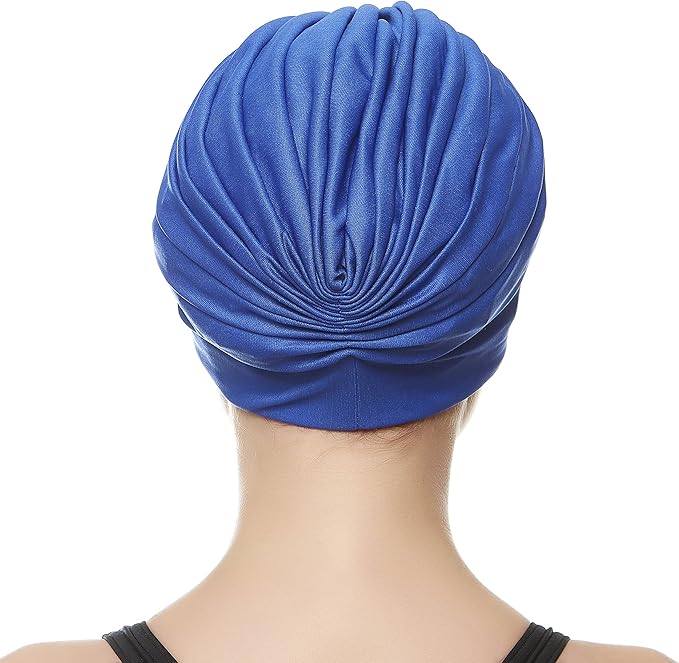 BEEMO Swim Caps for Women Swimming Turban Polyester Latex Lined Pleated for Ladies