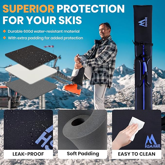 Ski Bag and Boot Bag Combo,Padded Ski Bag Set for Air Travel,Snow Ski Bags for Adults,Water- resistant Ski Boot Bag Fits for Skis Up to 200 CM and Boots Up To Size US13