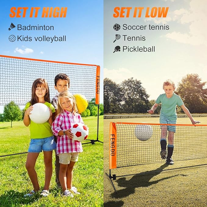 Portable Badminton Net Set, Adjustable Height Tennis Net, Kids Volleyball,Soccer Net Easy Setup Nylon Sports Net with Poles for Backyard, Indoor, Outdoor, Beach