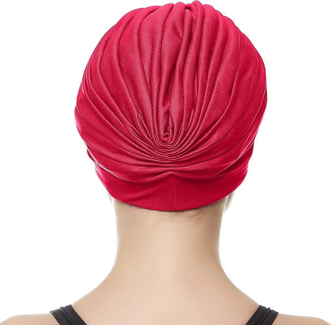 BEEMO Swim Caps for Women Swimming Turban Polyester Latex Lined Pleated for Ladies