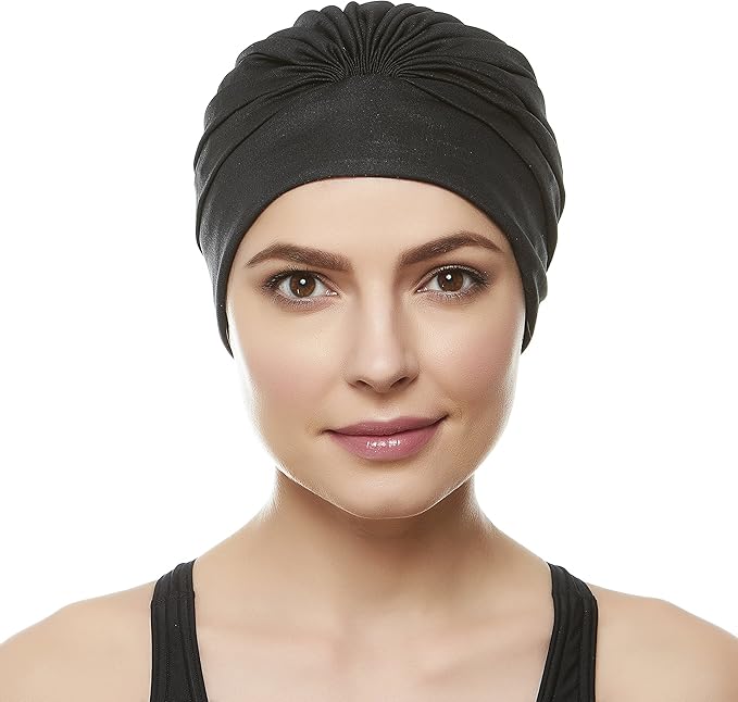 BEEMO Swim Caps for Women Swimming Turban Polyester Latex Lined Pleated for Ladies