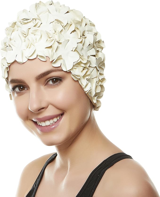 BEEMO Floral Petal Ladies Bathing Swim Cap Women Retro Swim Hat Long/Short Hair